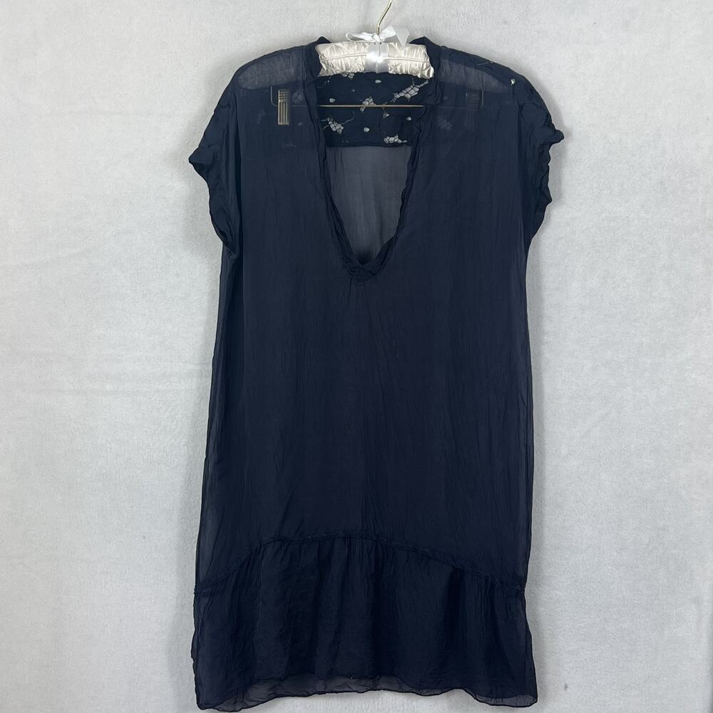 Nicole Dress Short Sleeve V-Neck Size Small Sheer Navy Blue Italy Lace Silk